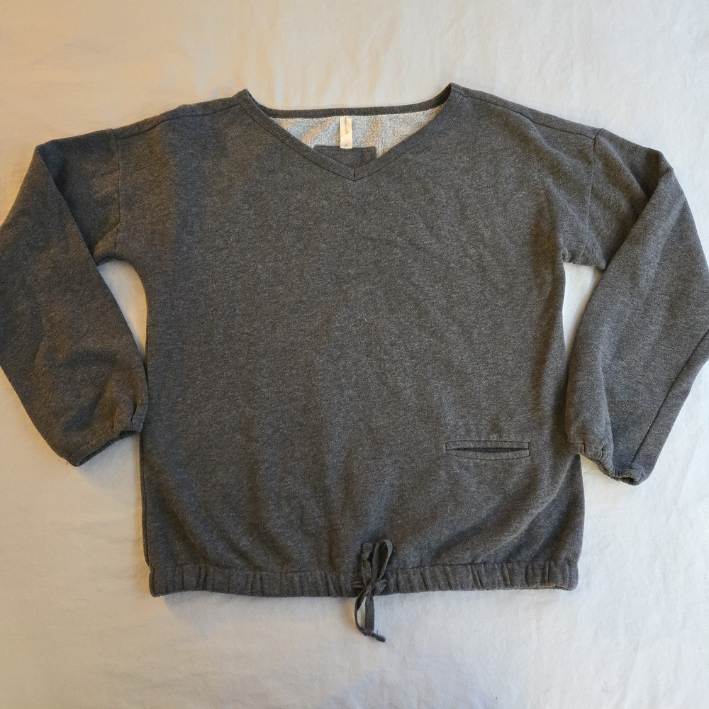 GAP Body Fit Charcoal V-Neck Drop Shoulder Sweatshirt Drawstring Hem HAL3